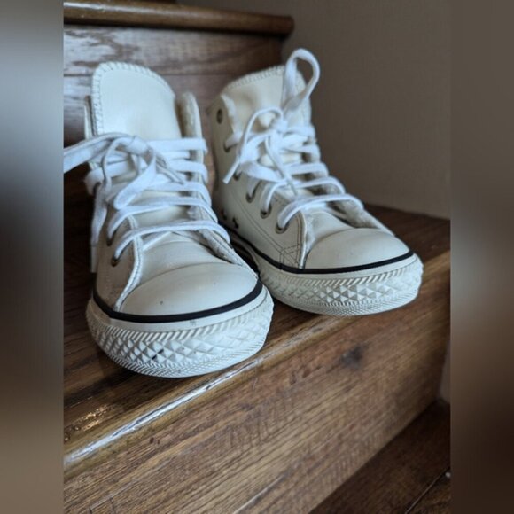 Converse Cream Faux Shearling Lined Leather Chuck Taylor Hi Top sneaker Size 13 - Picture 8 of 11